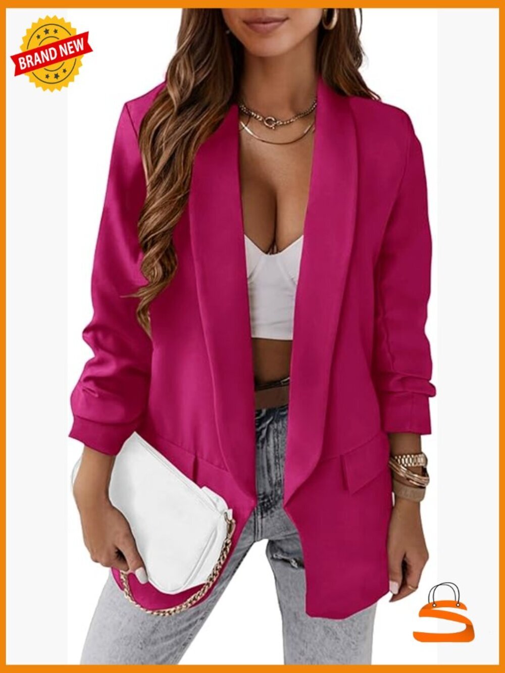 Open Front Blazer Suit Jacket Long Sleeve